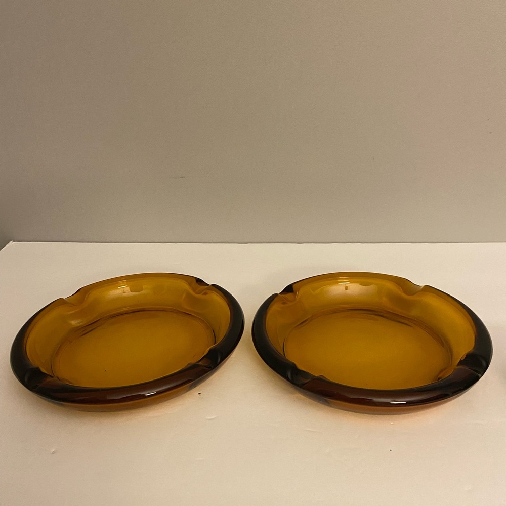 Vintage Amber Glass Mid Century Modern Ashtrays